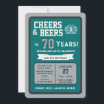 Sports Bar Birthday Cheers and Beers to 70 Years  Invitation<br><div class="desc">Celebrate in true game-day style with this bold sports bar birthday invitation. Designed with a clean, modern layout and energetic athletic vibes, this invite sets the tone for a fun, laid-back celebration with friends, food, and drinks. Perfect for milestone birthdays and adult celebrations, the design features strong color blocking, sporty...</div>