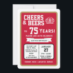 Sports Bar Birthday Cheers and Beers to 75 Years Invitation<br><div class="desc">Celebrate in true game-day style with this bold sports bar birthday invitation. Designed with a clean, modern layout and energetic athletic vibes, this invite sets the tone for a fun, laid-back celebration with friends, food, and drinks. Perfect for milestone birthdays and adult celebrations, the design features strong color blocking, sporty...</div>