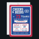 Sports Bar Birthday Cheers and Beers to 75 Years Invitation<br><div class="desc">Celebrate in true game-day style with this bold sports bar birthday invitation. Designed with a clean, modern layout and energetic athletic vibes, this invite sets the tone for a fun, laid-back celebration with friends, food, and drinks. Perfect for milestone birthdays and adult celebrations, the design features strong color blocking, sporty...</div>
