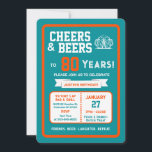 Sports Bar Birthday Cheers and Beers to 80 Years Invitation<br><div class="desc">Celebrate in true game-day style with this bold sports bar birthday invitation. Designed with a clean, modern layout and energetic athletic vibes, this invite sets the tone for a fun, laid-back celebration with friends, food, and drinks. Perfect for milestone birthdays and adult celebrations, the design features strong color blocking, sporty...</div>