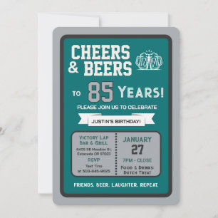 Sports Bar Birthday Cheers and Beers to 85 Years  Invitation