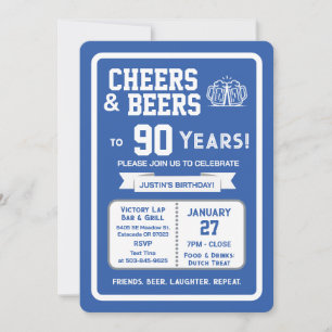 Sports Bar Birthday Cheers and Beers to 90 Years  Invitation