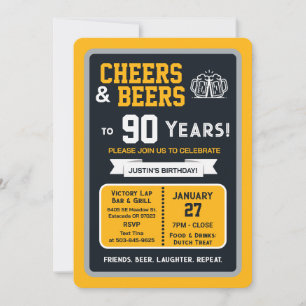 Sports Bar Birthday Cheers and Beers to 90 Years Invitation