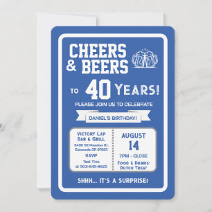 Sports Bar Surprise Party Cheers to 40 Years Invitation