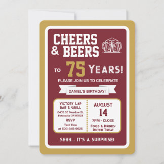 Sports Bar Surprise Party Cheers to 75 Years Invitation