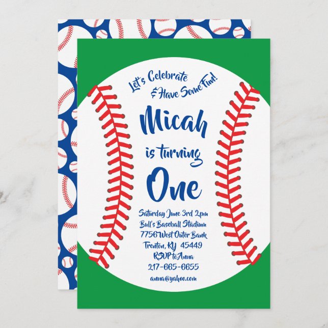 Sports Baseball1st Birthday Cute Invitations (Front/Back)