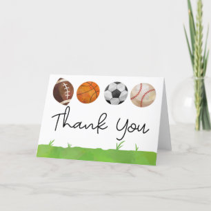 Sports Baseball Basketball Football Soccer Thank You Card