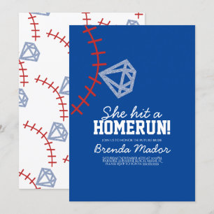 Sports Baseball Homerun Glitter Bridal Shower Blue Invitation