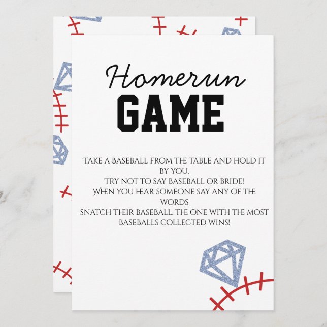 Sports Baseball Homerun Glitter Bridal Shower Game Invitation (Front/Back)