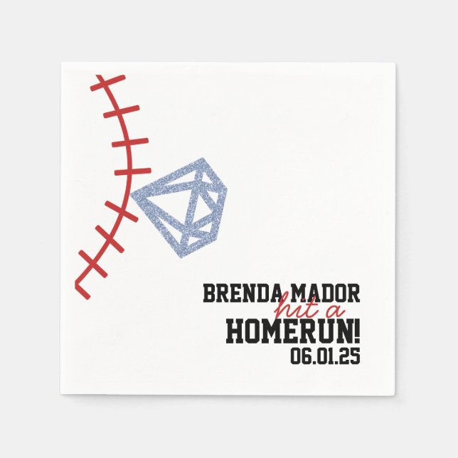 Sports Baseball Homerun Glitter Bridal Shower  Napkin (Front)