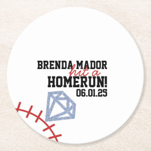 Sports Baseball Homerun Glitter Bridal Shower  Round Paper Coaster