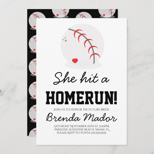 Sports Baseball Homerun Lovers Bridal Shower Invitation (Front/Back)