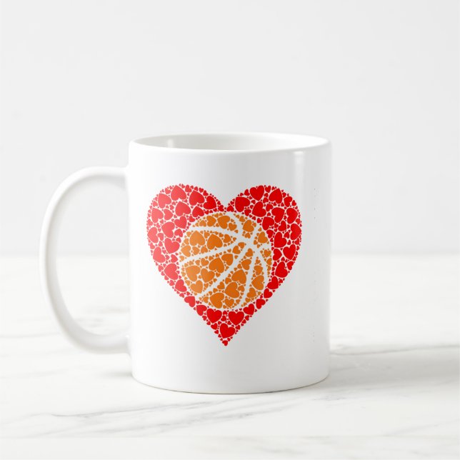 Sports Basketball Ball Red Love Shaped Heart Valen Coffee Mug (Left)