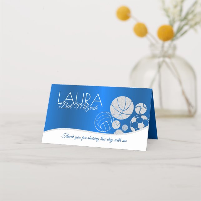 Sports Bat Mitzvah Blue and Gold Seating Card (Back)