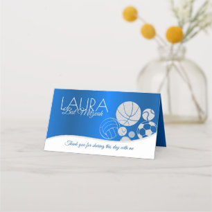 Sports Bat Mitzvah Blue and Gold Seating Card