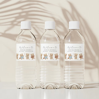 Sports bear baby shower, we can bearly wait water bottle label