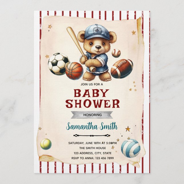 Sports Bearly Wait Baby Shower Invitation (Front)