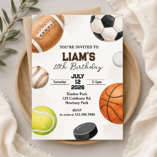 Sports Birthday | All Sports Ball Birthday Party Invitation