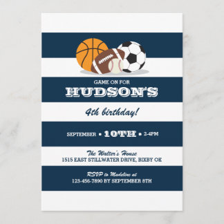 Sports Birthday Invitation - Baseball, Football