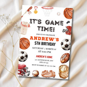 Sports Birthday Invitation, Basketball Football Invitation