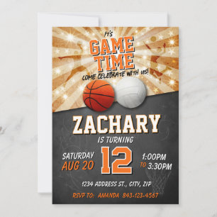 Sports Birthday Invitation Basketball & Volleyball
