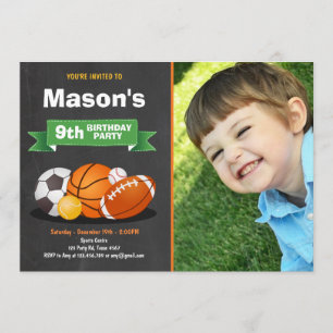 Sports birthday invitation Party boys All star