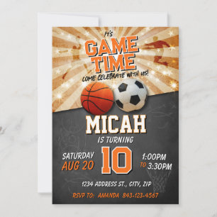 Sports birthday invitation soccer basketball