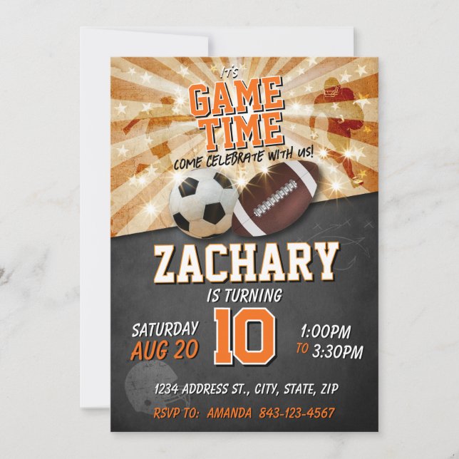 Sports birthday invitation Soccer Football (Front)