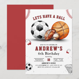 Sports Birthday Invite, Basketball Football Soccer Invitation