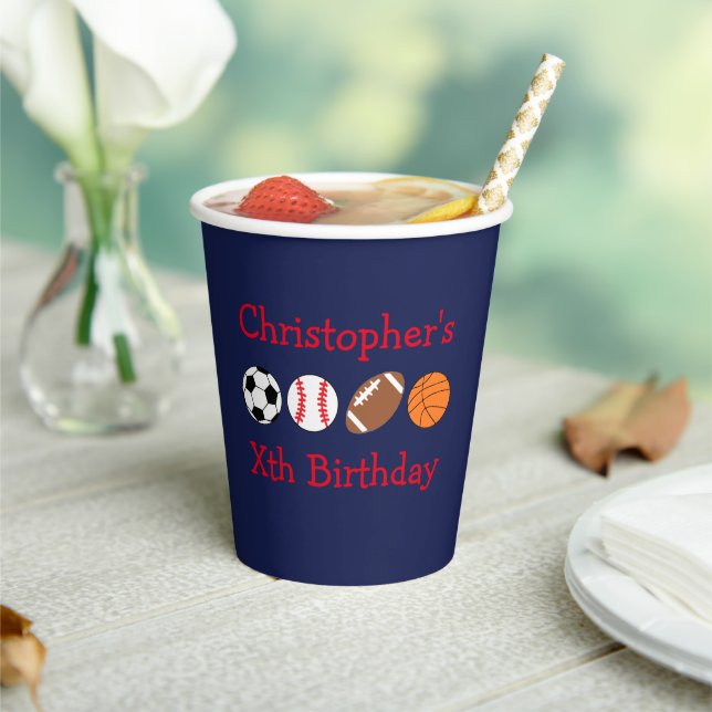 Sports Birthday Paper Cups (Insitu)