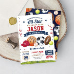 Sports Birthday Party All Star Modern Invitation<br><div class="desc">Sports theme birthday invitation perfect for your little one's sports theme birthday party.</div>