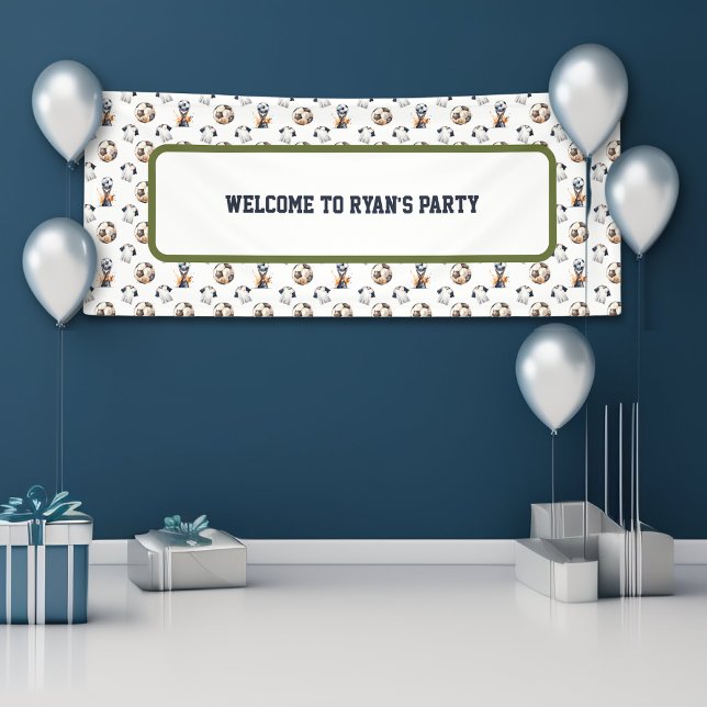 Sports Birthday Party Banner (Green Blue Soccer Birthday Party Banner)