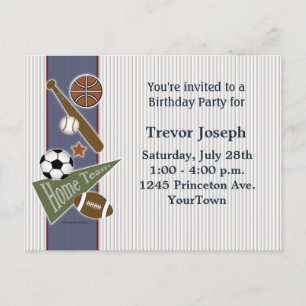 Sports Birthday Party Invitation Postcard