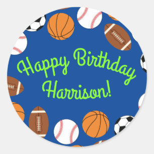 Sports Birthday Party Kids Cute Classic Round Sticker