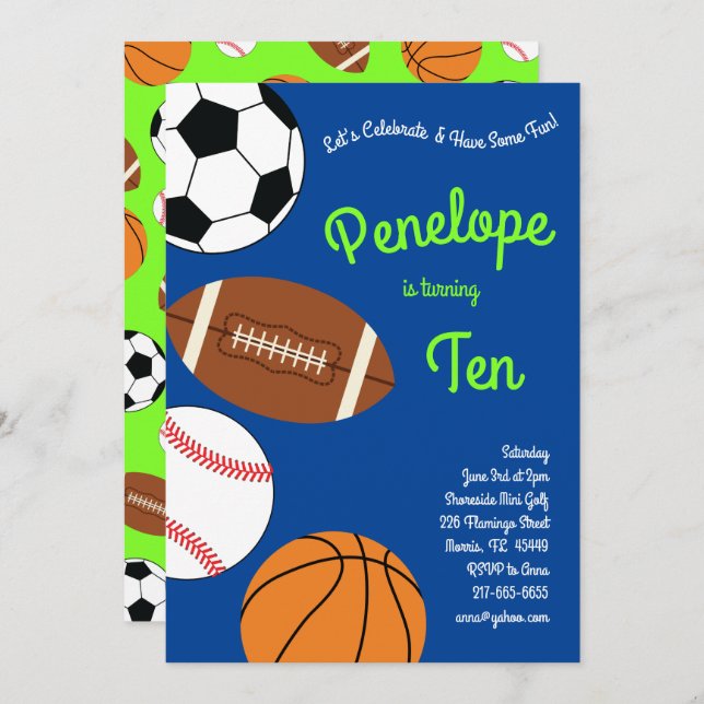 Sports Birthday Party Kids Cute Invitation (Front/Back)