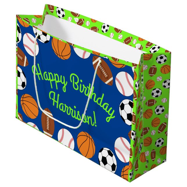 Sports Birthday Party Kids Cute Large Gift Bag (Front Angled)