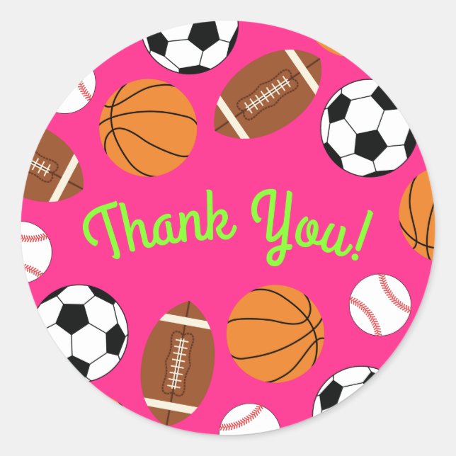 Sports Birthday Party Kids Cute Pink Girls Classic Round Sticker (Front)