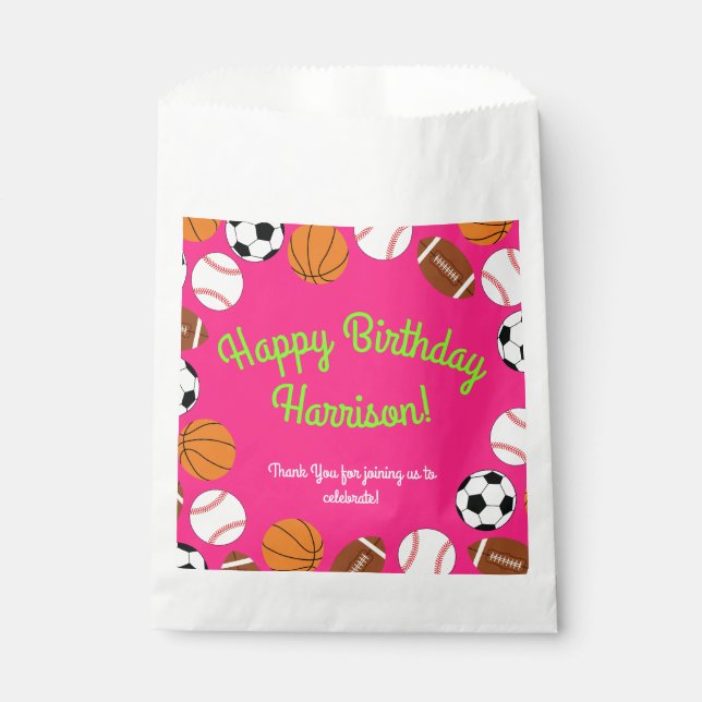 Sports Birthday Party Kids Cute Pink Girls Favour Bag (Front)
