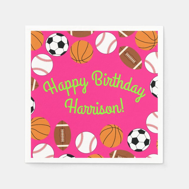 Sports Birthday Party Kids Cute Pink Girls Napkin (Front)