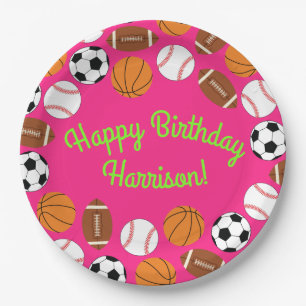 Sports Birthday Party Kids Cute Pink Girls Paper Plate