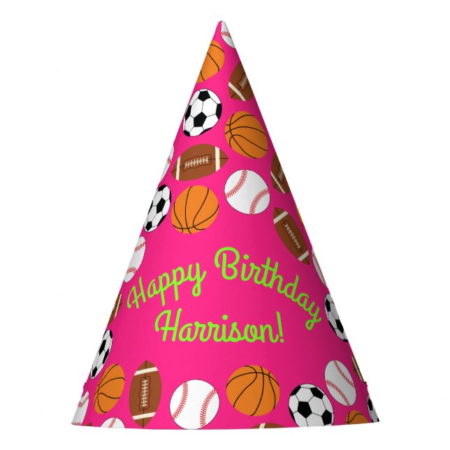Sports Birthday Party Kids Cute Pink Girls Party Hat (Front)