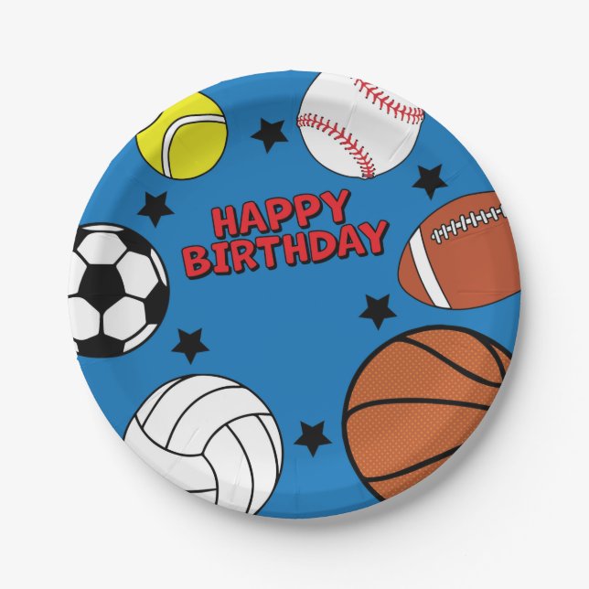 Sports Birthday Party-Personalised Paper Plate (Front)