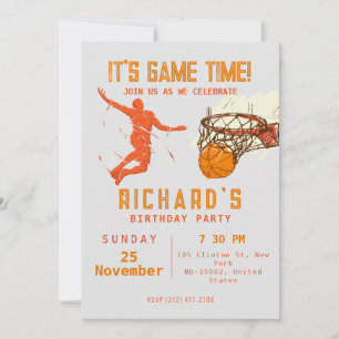Sports Birthday Theme Basketball Party Invitation