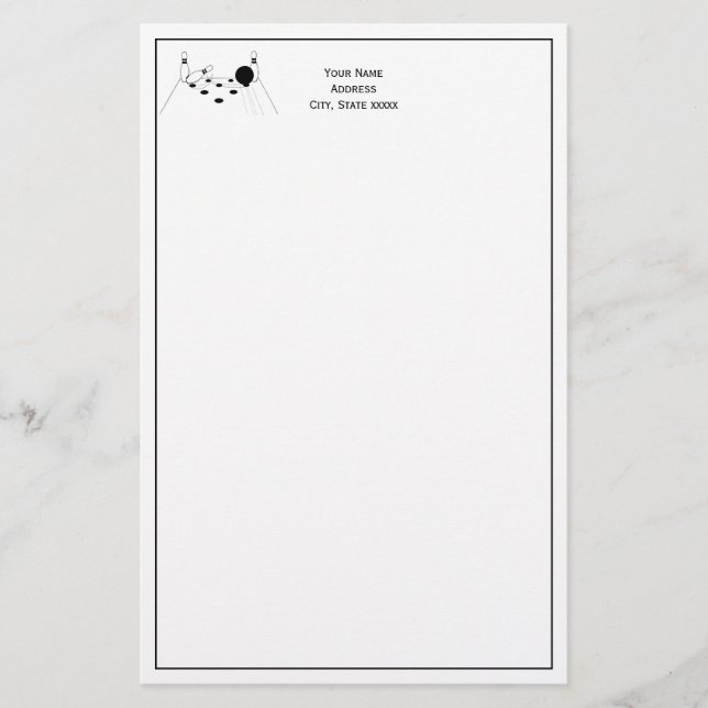 Sports Bowling Ball and Pins Stationery (Front)