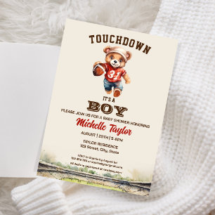 Sports Boy Football It's a Boy Baby Shower Bear Invitation