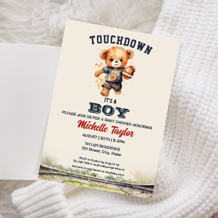 Sports Boy Football It's a Boy Baby Shower Bear Invitation
