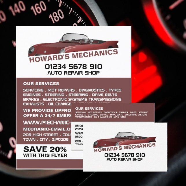 Sports Car, Auto Mechanic & Repairs Business Card (Creator Uploaded)