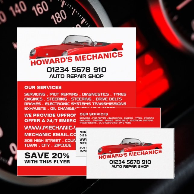 Sports Car, Auto Mechanic & Repairs Business Card (Creator Uploaded)