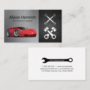 Sports Car Auto Shop Pistons Wrenches Business Card