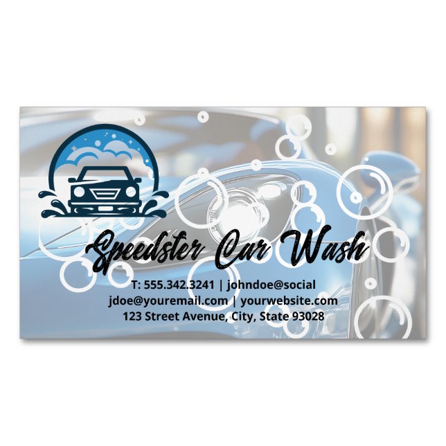 Sports Car | Auto Wash Clean Detailing Magnetic Business Card (Front)